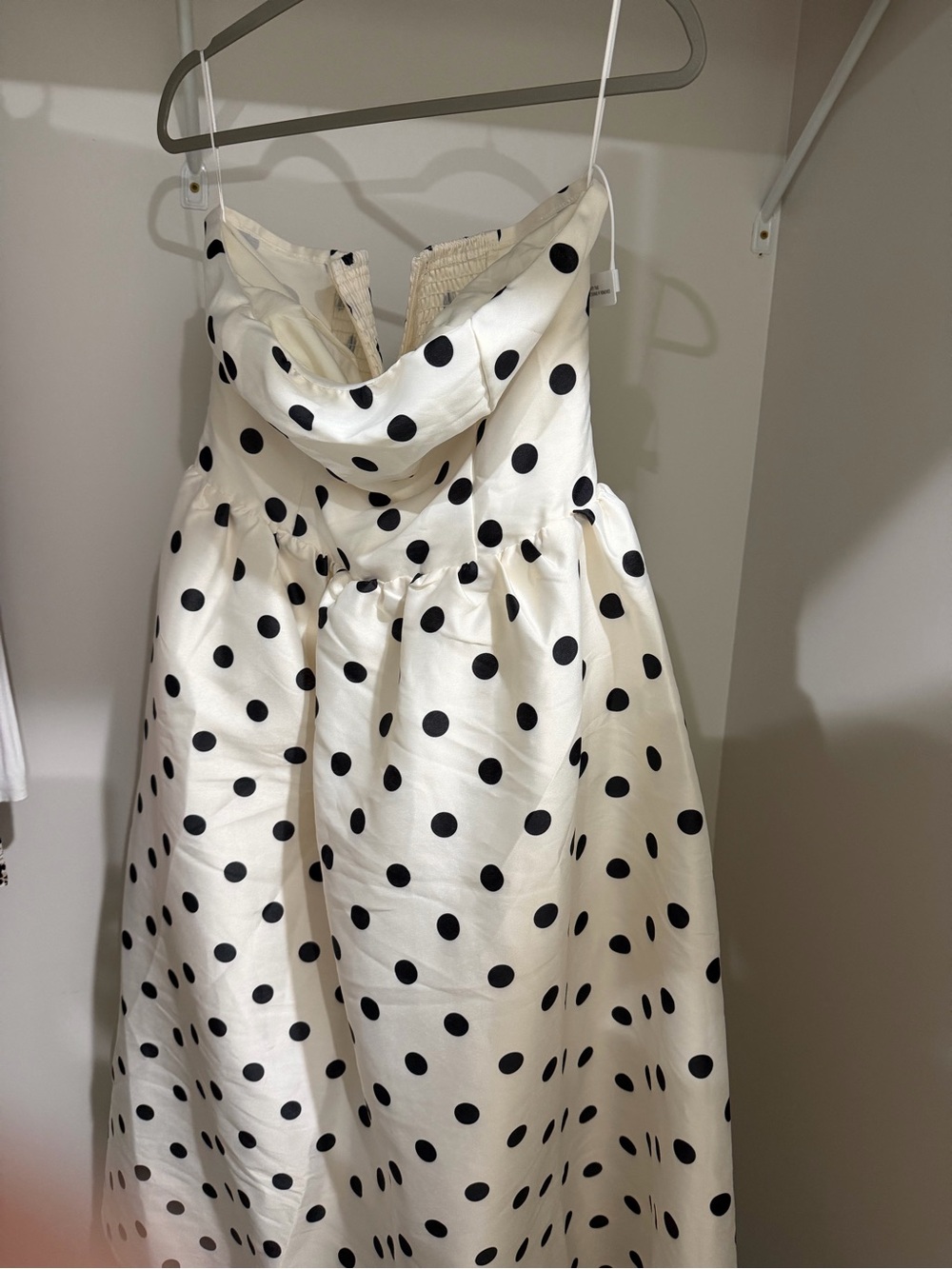 NWT Cider Strapless Cream Dress with Black Polka Dots